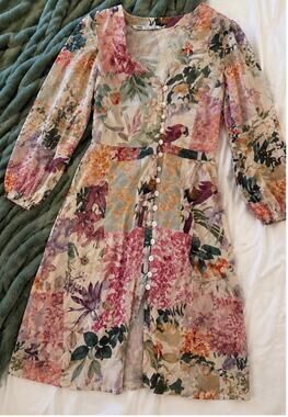 Zara Floral Patchwork Shirt Dress Medium – Romantic Cottagecore Boho Knee-Length